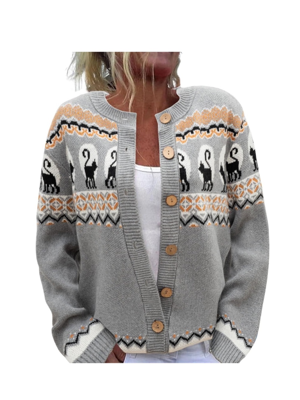 Halloween Cat Graphic Button Down Cardigan